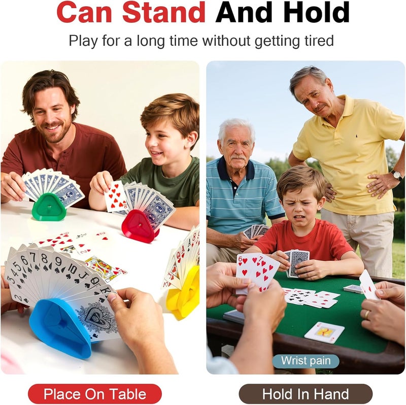 LEAFORIA Playing Card Holders 4 Pack - Triangle Hands Free Card Holder for Kids, Adults, Seniors | Plastic Card Holders for Poker, Game Nights, Classroom Activities (4 Colors) - Image 2